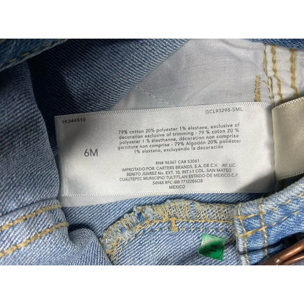 Oshkosh B'Gosh Girls‎ 6M Jean Short Overalls V-Back Floral Embroidery Light Blue